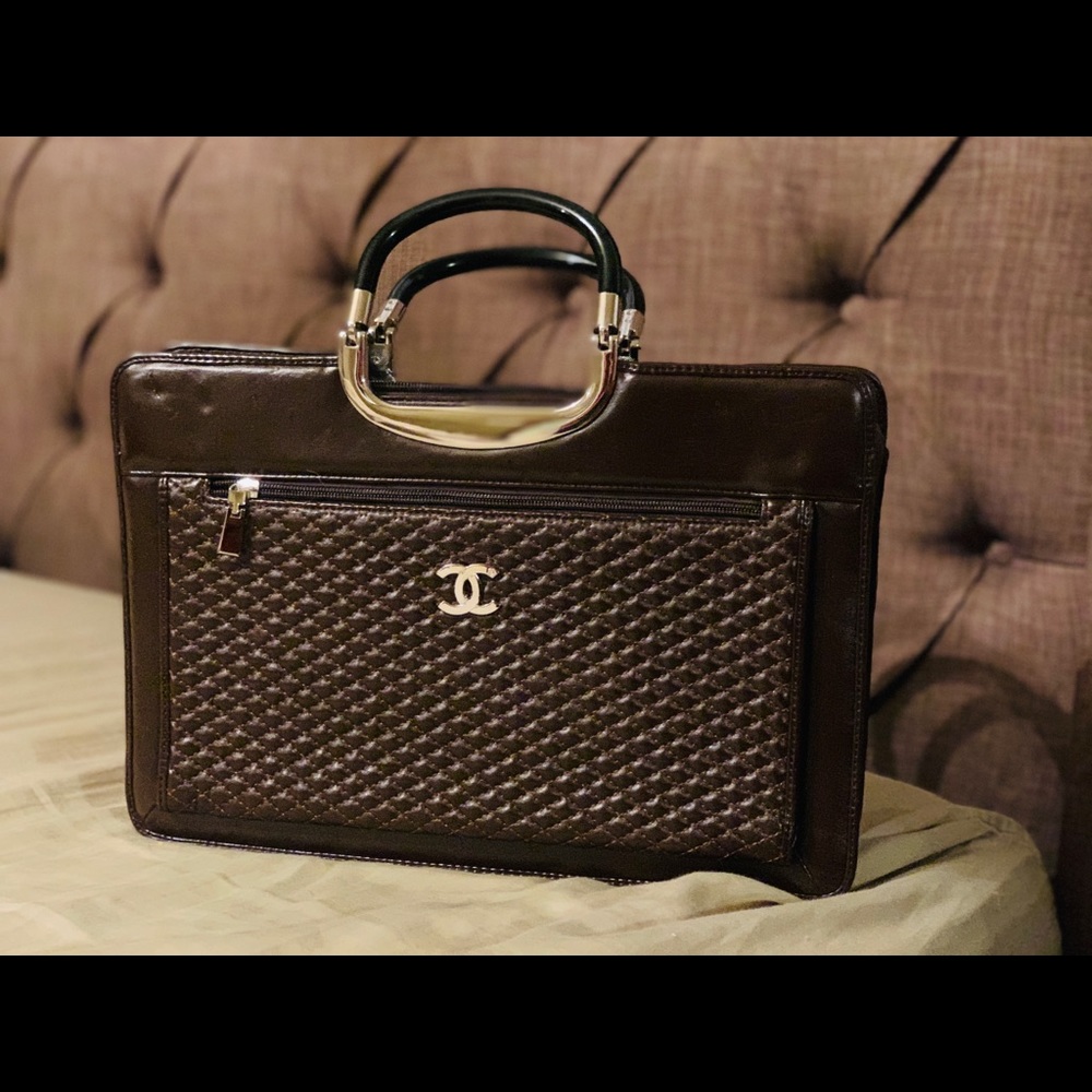 CHANEL briefcase handbag brown